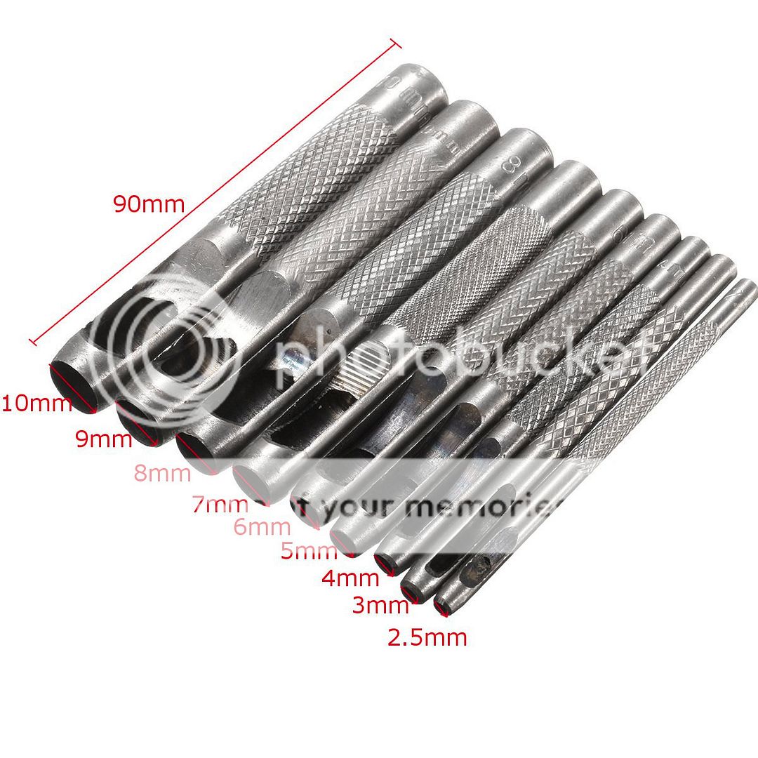 9pcs HeavyDuty Hollow Leather Hole Gasket Punch Set Cutter Belt Wad